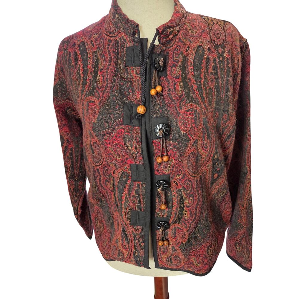 Vintage Flashback Paisley Tapestry Wooden Beads Boho Med Indie Sleaze Hippie
